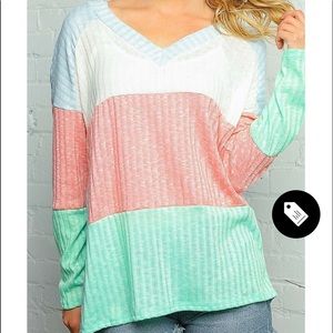 Haptic long sleeve color block top